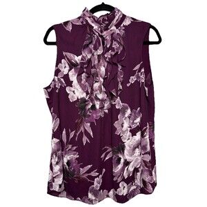 White House Black Market Womens SZ 12 Purple Floral Sheer Blouse Career Office